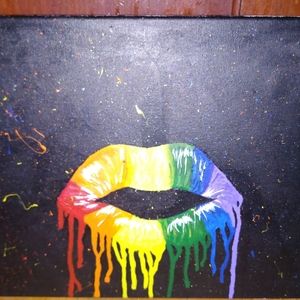 Hand made painting 11×14 rainbow lips